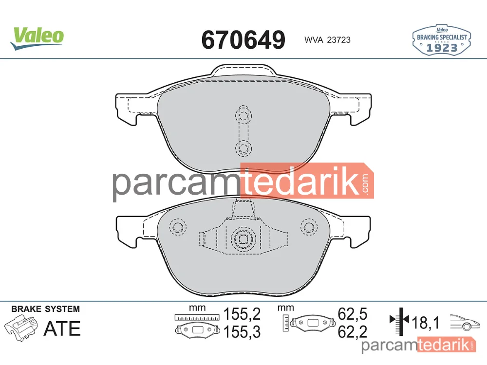670649 | Fren Balatası — Ford Focus III, Ford C-Max II, Volvo V50